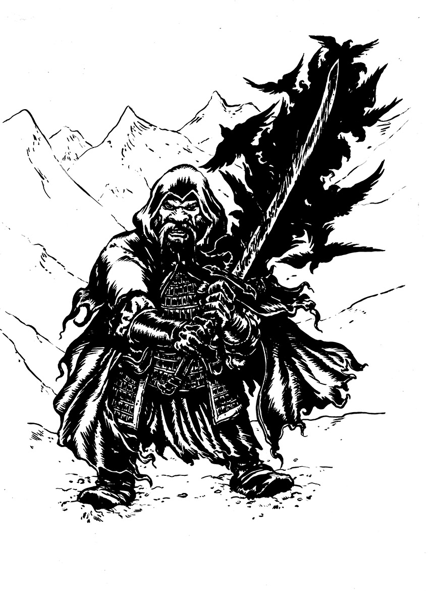 2/2 power &amp; sword from the dark dreams of the Shadowfell dimension &amp; its Raven Queen. He's dour: fond of croaking portentous statements about doom &amp; the mysteries of darkness &amp; shadow when not impatiently dealing with Icewind Dale townsfolk. Played 2 yrs ago online over Roll20.