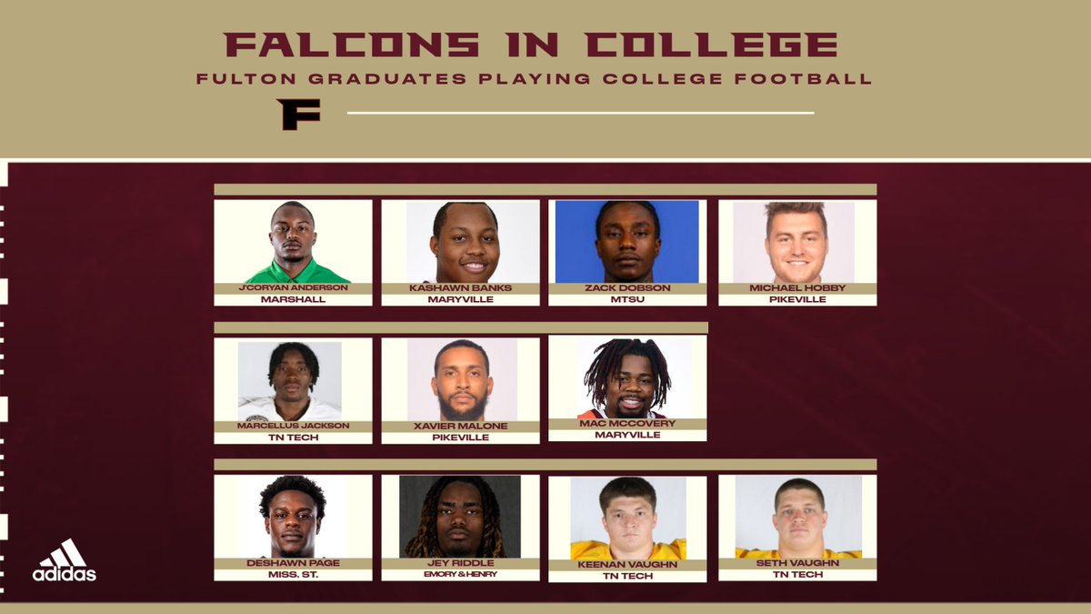 We are proud of these 11 Falcons for Life that are playing College Football this fall. You are great representatives of the Fulton Family! #FlyWithUs