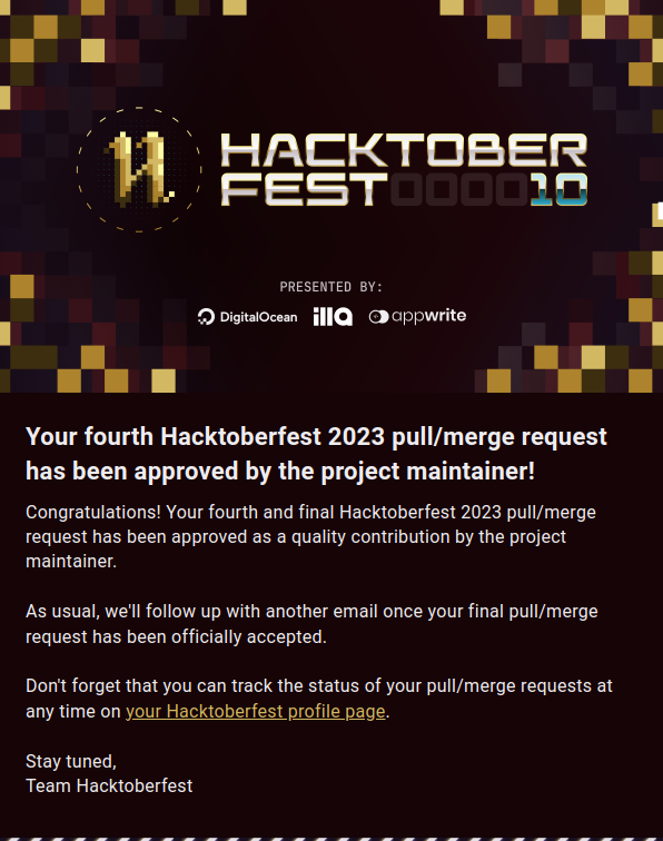 rubemfsv's tweet photo. Hacktoberfest 10 done! (and there are 4 more PRs waiting for approval haha)

#Hacktoberfest #hacktoberfest2023 https://t.co/0mCY8Juh3G
