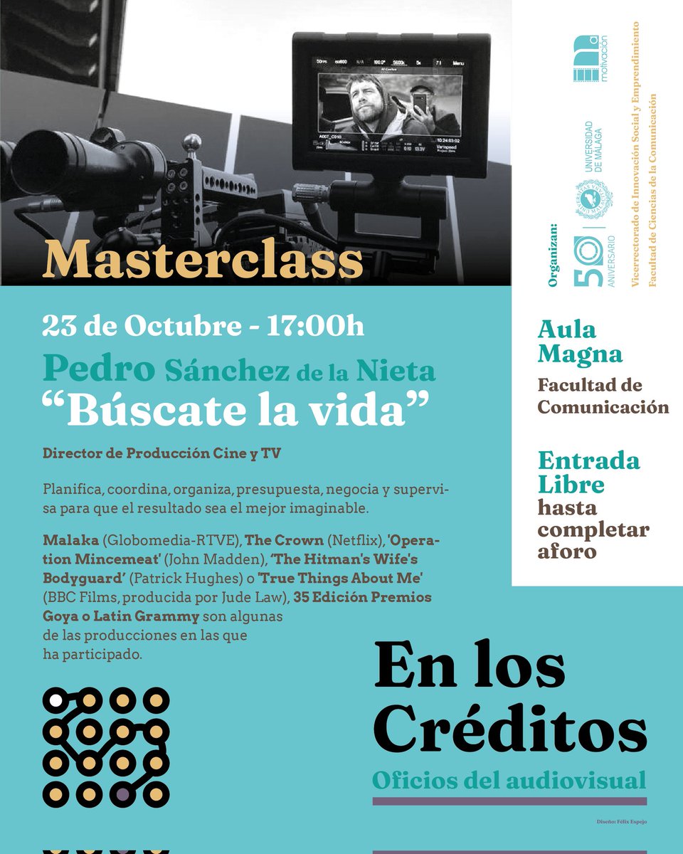 enloscreditos's tweet photo. ¿Quieres saber quien te va dar LA CHARLA que nunca te dieron? 🎬

El día 23 de octubre @samanthafranceszka y @psdelanieta estarán en el #AulaMagna de la Facultad de CC de la Comunicación de la @infouma https://t.co/mzN1qosG3S