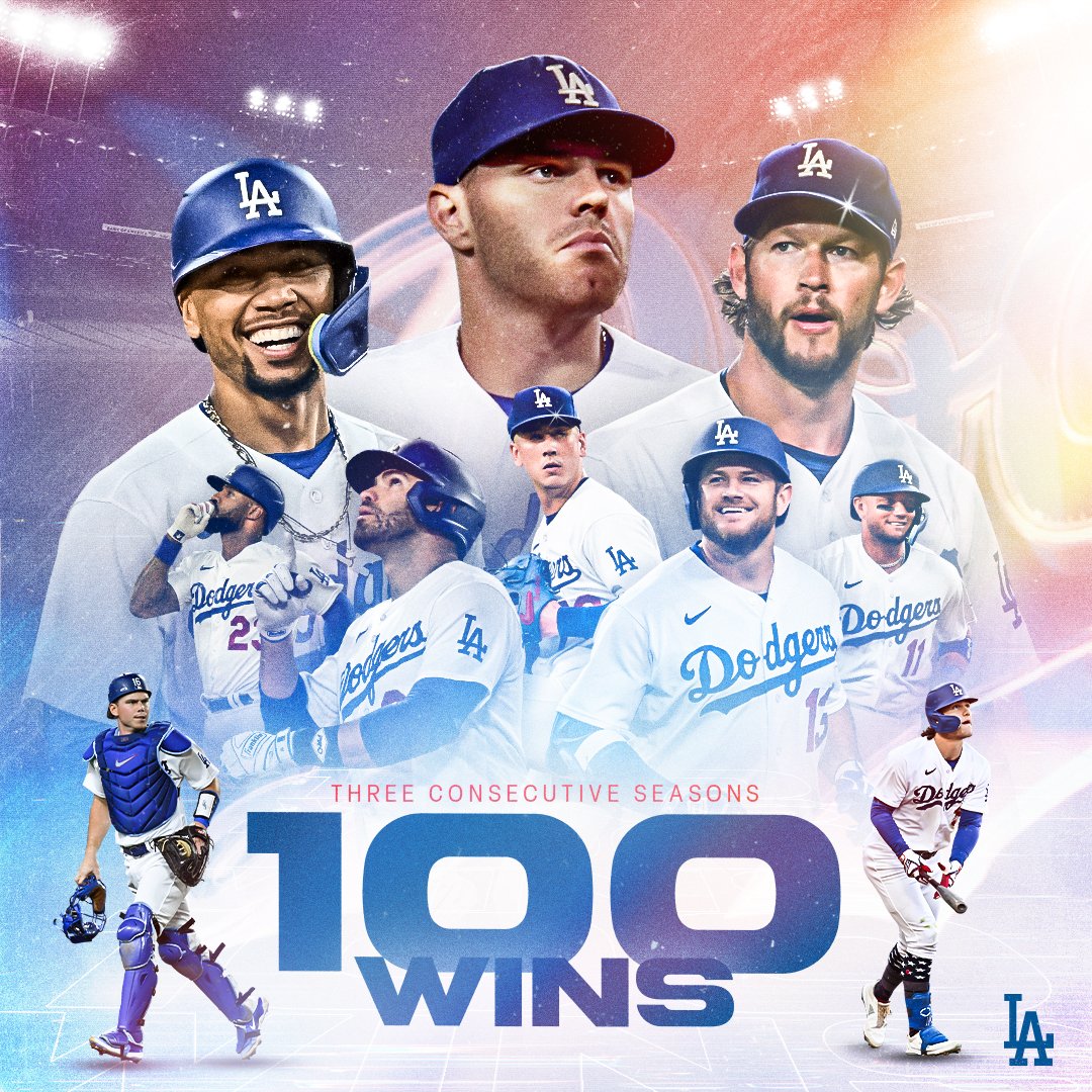 Los Angeles Dodgers on X: Win No. 100 The Dodgers have now won 100 games  in three consecutive seasons and are the first team in MLB history with 100  wins in four