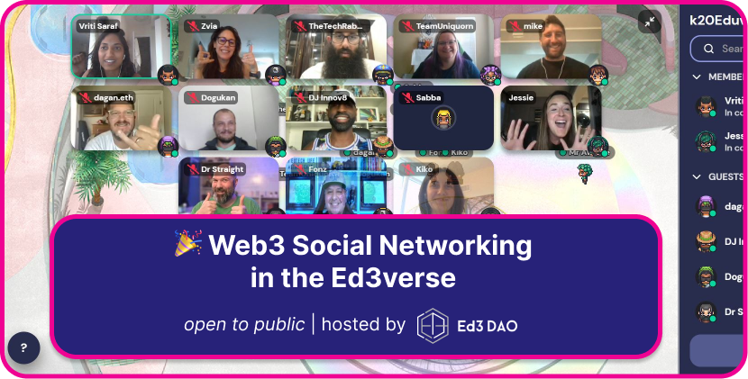 ed3global's tweet photo. IN 1 HOUR -🎈Step into the Ed3verse, the ultimate destination for Web3 Social Networking! Connect with thinkers, builders, and innovators. Discover friends, co-founders, and colleagues passionate about web3 and education. Join us and experience the future today! #web3 #Ed3verse https://t.co/ibA638bkqU