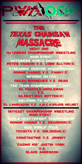OutcastsCW's tweet image. OCW's World Champion @braddock420 takes on Donnie Harris in a rematch for the championship and one of OCW's new rising stars Toxicita takes on Currently RISE World Champion Colossus!