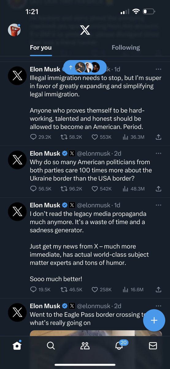 Haven’t opened this app up in a while, I follow ~800 people and this was literally my feed lol

Maybe it’s called X now because you close it out as soon as you open it