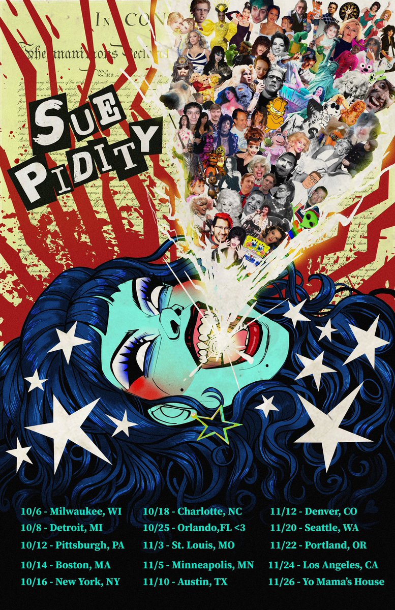 FL_swampwitch's tweet photo. Made a drag poster for myself!! I’m not actually going on tour, it’s just a mock up for a class. How many people can you spot? #ar #artist #artistsoninstagram #digitalart #illustration #poster #suepidity #drag #dragqueen #oc #florida #floridagirl #floridadragqueen #america https://t.co/4m1OUTfKDQ
