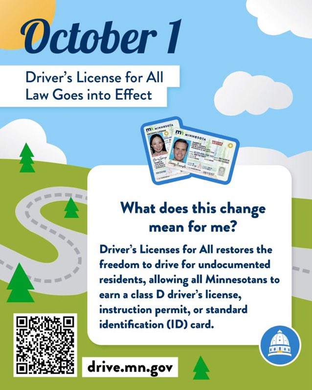 emmagreenman's tweet image. After decades of organizing, today is finally the day that all Minnesotans can get again get a drivers license without regard to immigration status! 

✅ 🪪👏🏽🪪👏🏻🪪👏🏾 #DL4All #mnleg