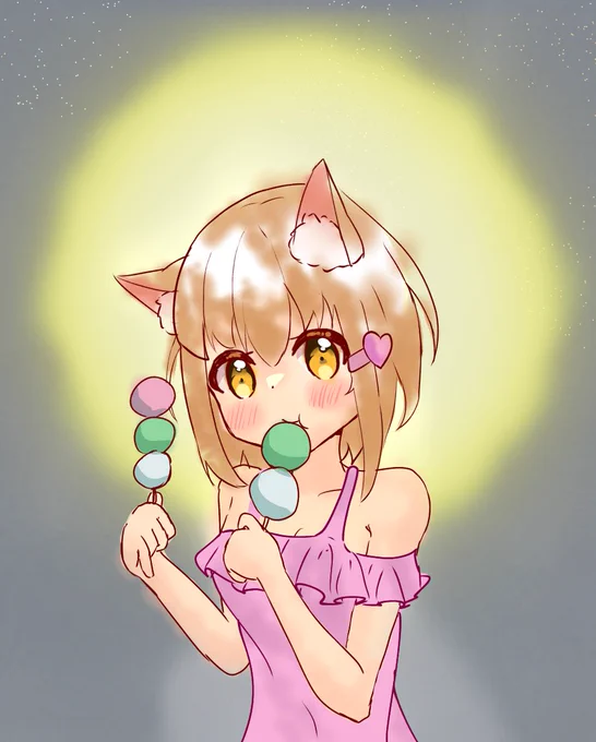 お月見だけど団子をたくさん食べちゃううちの子のミミちゃん!