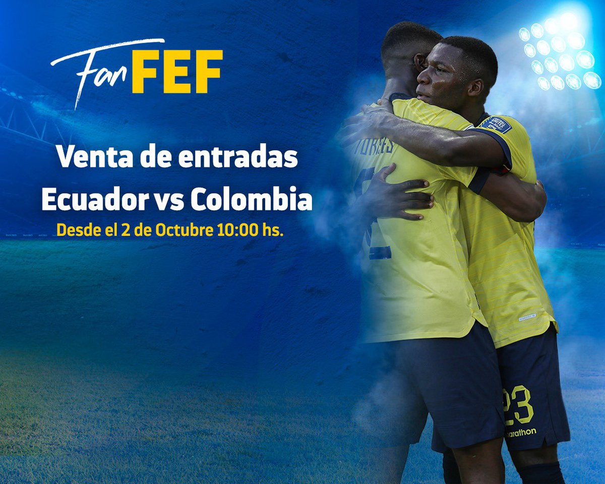 MundoDeporEC's tweet photo. ATENCIÓN: Desde el día de mañana arranca la venta de entradas para #Ecuador vs #Colombia por la fecha 4 de las #Eliminatorias. 

🚨Puntos importantes: 

- 2/10 desde las 10h00 se venderán a los miembros de #FanFEF con prioridad y el descuento establecido

- 3/10 desde las 16h00 se venderán para todo el público. 

* No existe venta física, todo será en línea.