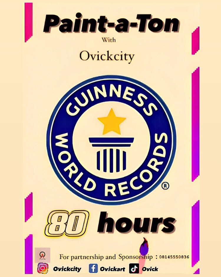 OvickArt's tweet photo. Guys please retweet this if you love me because  ✅🇳🇬It’s about to be a movie....get your popcorn ready by your side❤️❤️❤️ #guinnessworldrecord#longestpaintingmarathon#ovickart https://t.co/XZNGzzoaou