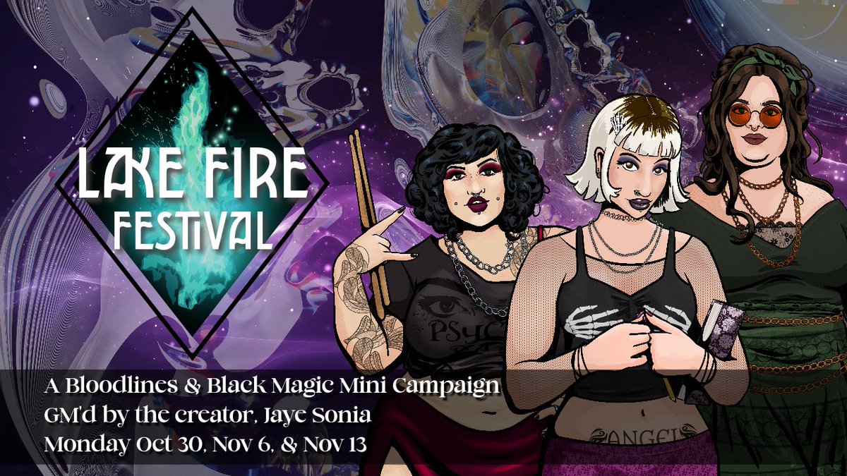 You hear that? Something's coming to FGP for halloween! A new mini campaign set at a rock festival, featuring your new favorite band, One For Sorrow. GMd by BL&BM Creator @stormbunnystu featuring @JennaFiggers @ally_capwn and @VanessaBullit as the band, plus a few guests!