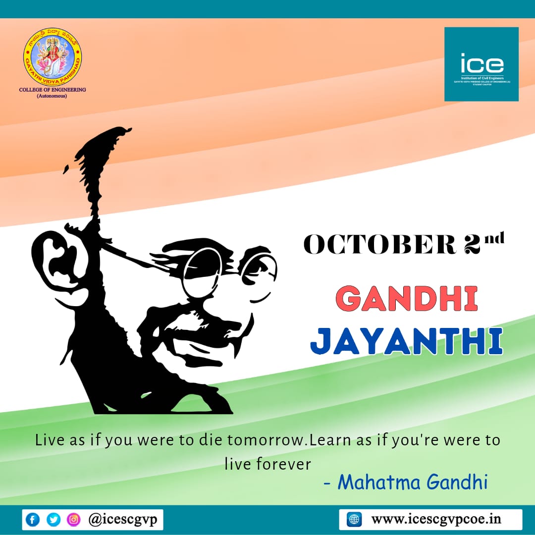 Icescgvp's tweet photo. Team ICE (UK),SC wishes you a "Happy Gandhi Jayanti"😊. Let us embrace the spirit of Mahatma Gandhi, his message of peace and harmony alive in our hearts 🥰.

Regards
ICE(UK)
GVPCOE https://t.co/EqySdmkT3r