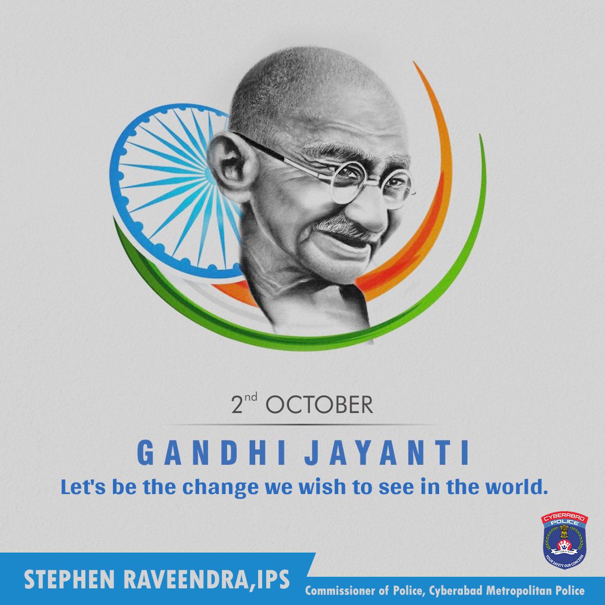 On this #GandhiJayanti, let's renew our commitment to ahimsa (non-violence) and satyagraha (truth force). #HappyGandhiJayanti #CyberabadPolice