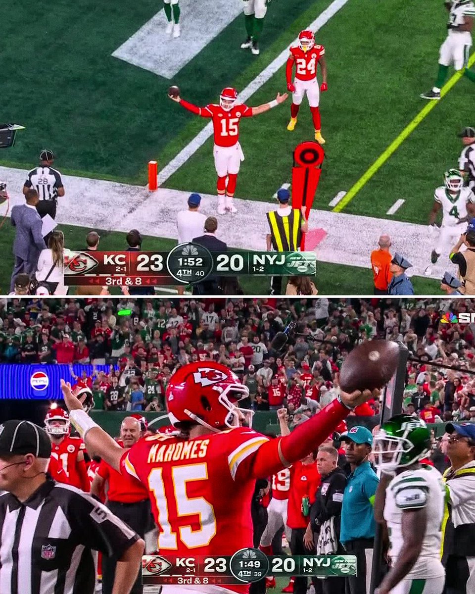 espn's tweet photo. Mahomes ends it and lets the fans know 🗣️ https://t.co/5RXiFPr97i