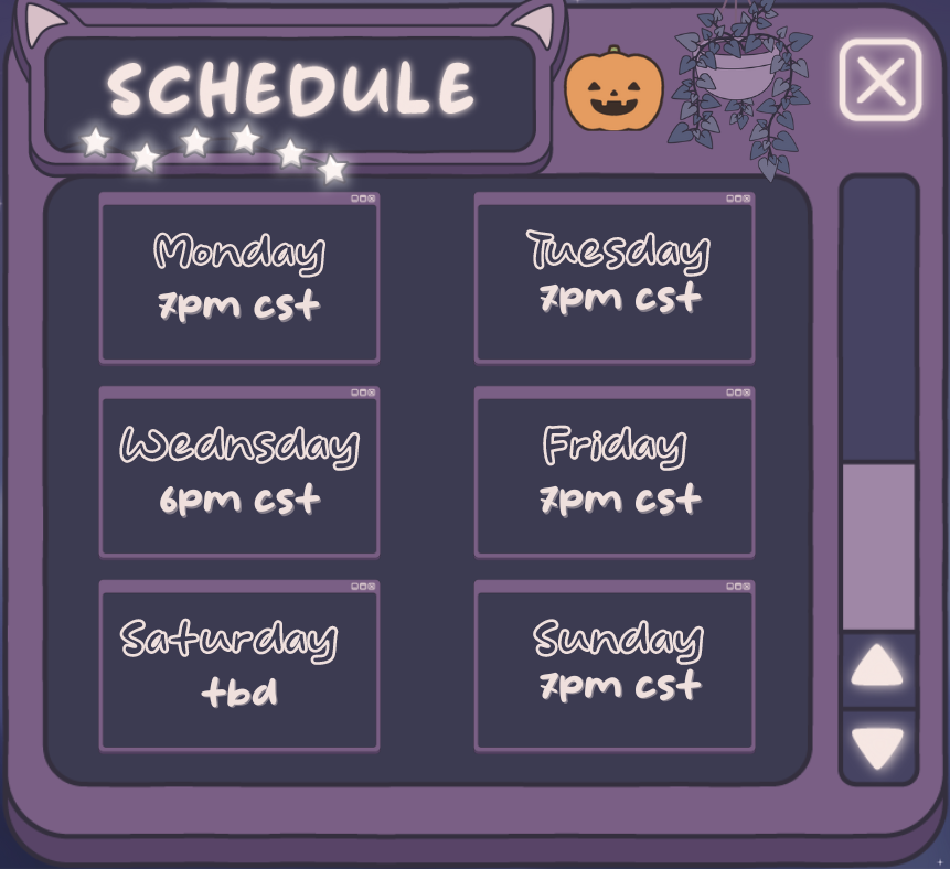 WisteriaRot's tweet photo. Catch my streams this week! Mon,Tues,Sun- Solo stream. Wed w/ @Echo1VT Fri&Sat W/ Friends. https://t.co/Q8U8ofORLZ #twitch #TwitchAffilate #spookystreams #screamerstreamer #halloweenmonth #pcgamer #horrorcozystreamer #twitchschedule https://t.co/894eszk1bT