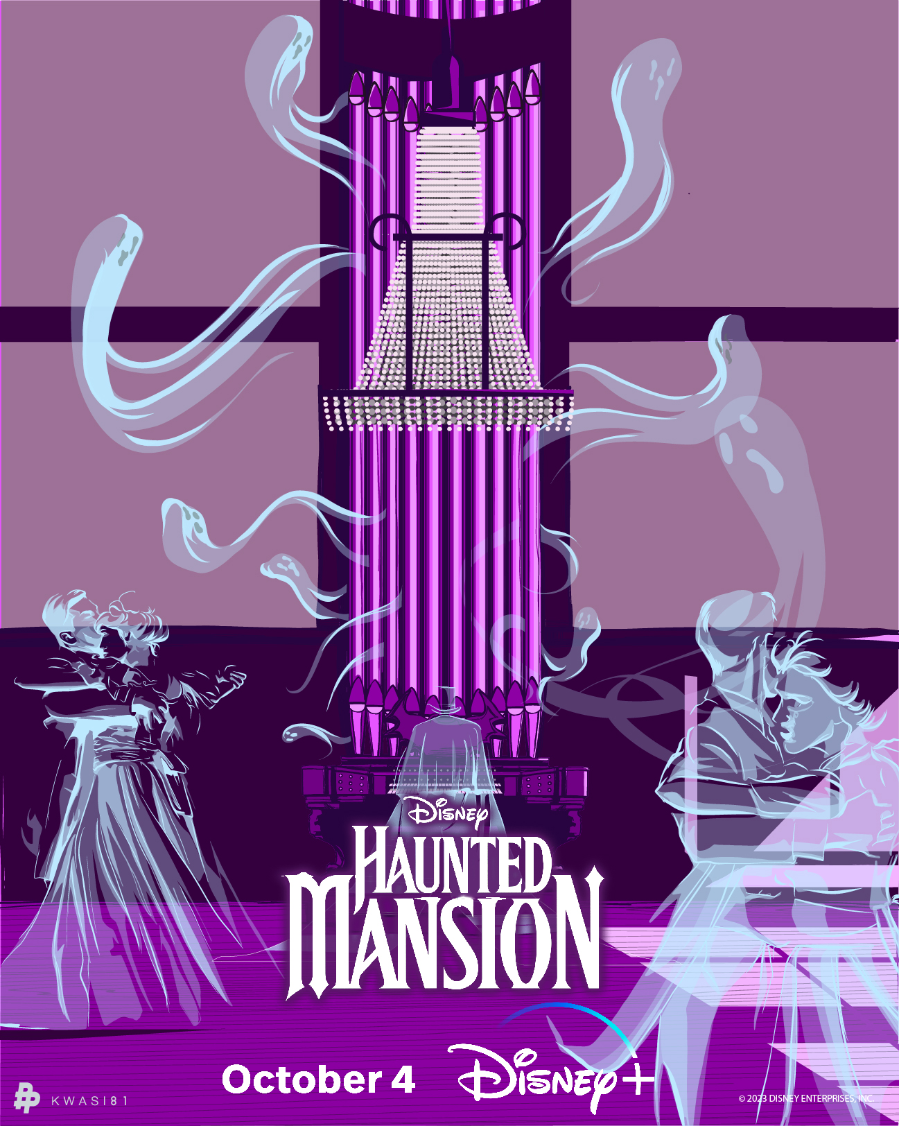 Creatieve Haunted Mansion posters op Disney Plus België 