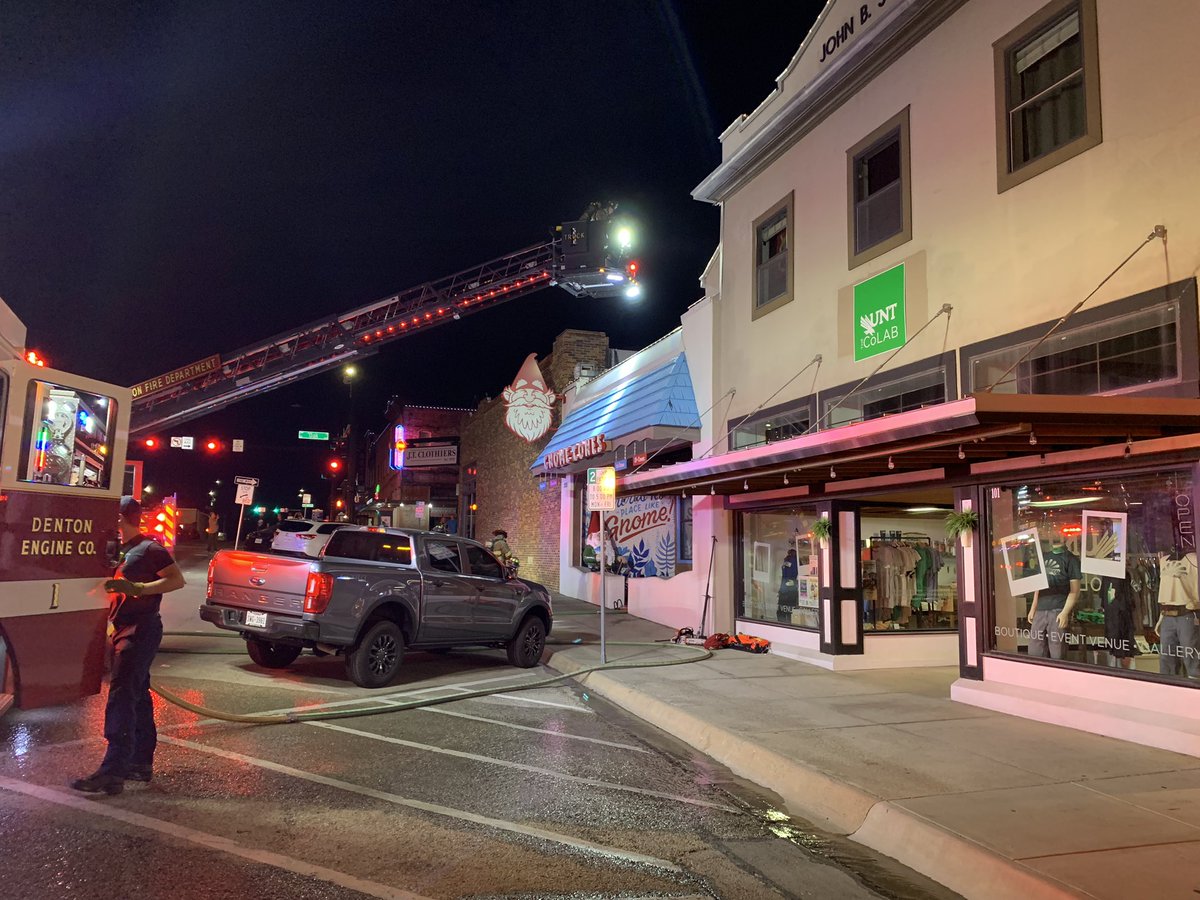 FIRE UNDER CONTROL AT GNOME CONES after Second Alarm called. Isolated to that business with light smoke in adjacent businesses. No injuries, under investigation. <a href="/cityofdentontx/">City of Denton, TX</a>  <a href="/DENTONPD/">Denton Police Department</a>  <a href="/DentonScanner/">Denton Scanner</a>  <a href="/DFWscanner/">DFW Scanner</a>