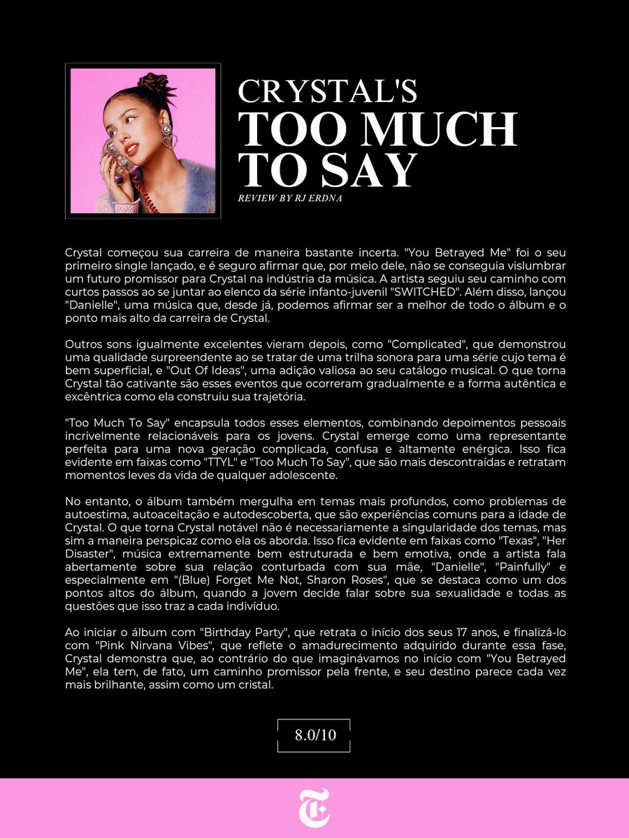 Crystal's "Too Much To Say" Review
— Score: 8.0/10