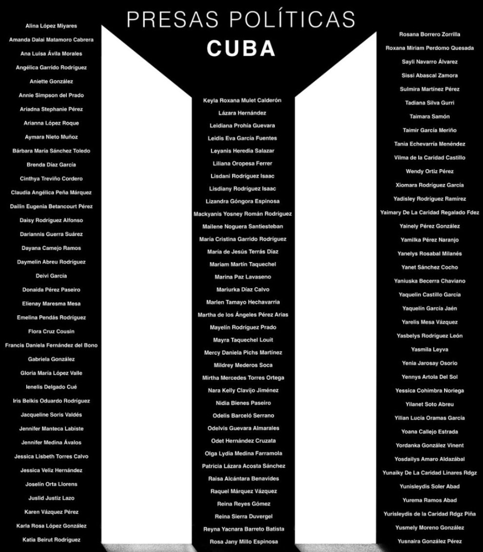 sin_consigna's tweet photo. El día de hoy más de 100 mujeres #PresasPoliticasEnCuba no pueden dormir junto a sus hijos y madres, ni pueden estar junto a su familia, porque se han negado a ser comunistas, porque no quieren que les digan como pensar y quieren ser libres.
#SiTeCansasPierdes
#HastaQueSeanLibres https://t.co/WWd5h09iP4