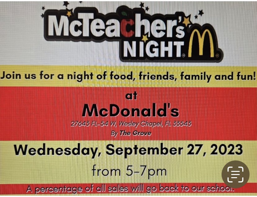 Please join us for Quail Hollow’s McTeacher’s Night at the McDonalds by The Grove.