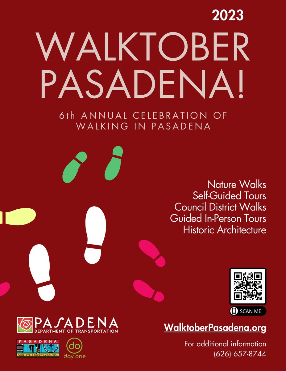 The 6th Annual Walktober Pasadena has begun!! Join our celebration of walking in Pasadena for the entire month of October. All events are FREE. Details at WalktoberPasadena.org