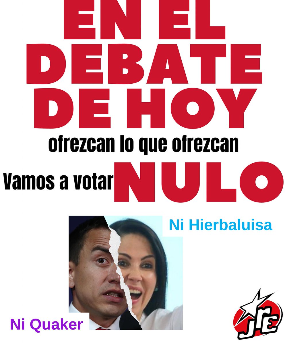 Nulo a los enemigos del pueblo!
Lo unico que saben es mentir y robar.
#VotaNULO #DebatePresidencial2023 #DebateSegundaVueltaEc