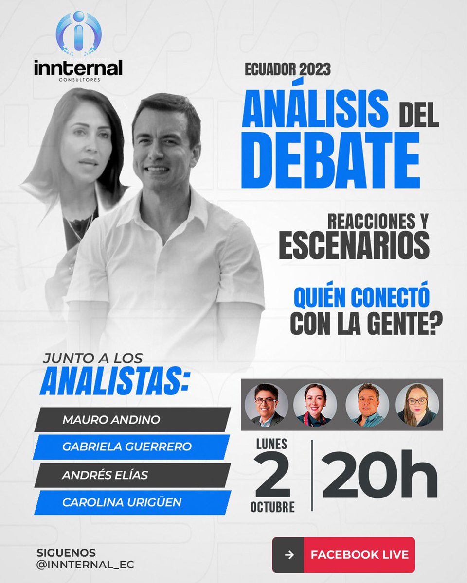 📣 ¡No te pierdas nuestro análisis del debate entre Luisa González y Daniel Noboa! 🗣️ ¿Quién crees que se destacó? 💬 Únete a nuestra conversación en vivo para analizar sus propuestas y desempeño. 📊 ¡Tu opinión cuenta! #Debate2023 #LuisaVsDaniel #VotoInformadoEc