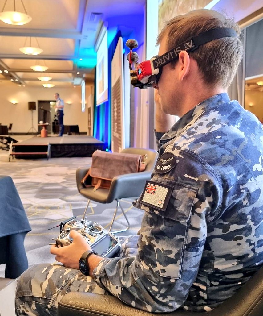 AUADRT's tweet photo. Our @DefenceAust #DroneRacing Team pilots @HueyFPV and #Dellogator got to mix it with the #CyberGeek's at the #ADFCGP Cyber Conference!
Complete with #BlackHornet and zooming #MiniWhoop #DroneRacing of #Prez on stage, a buzz!
@CJC_ADF @HLCAusArmy
@TheCentralBlue @ChiefAusArmy https://t.co/EjFsHXVIjr