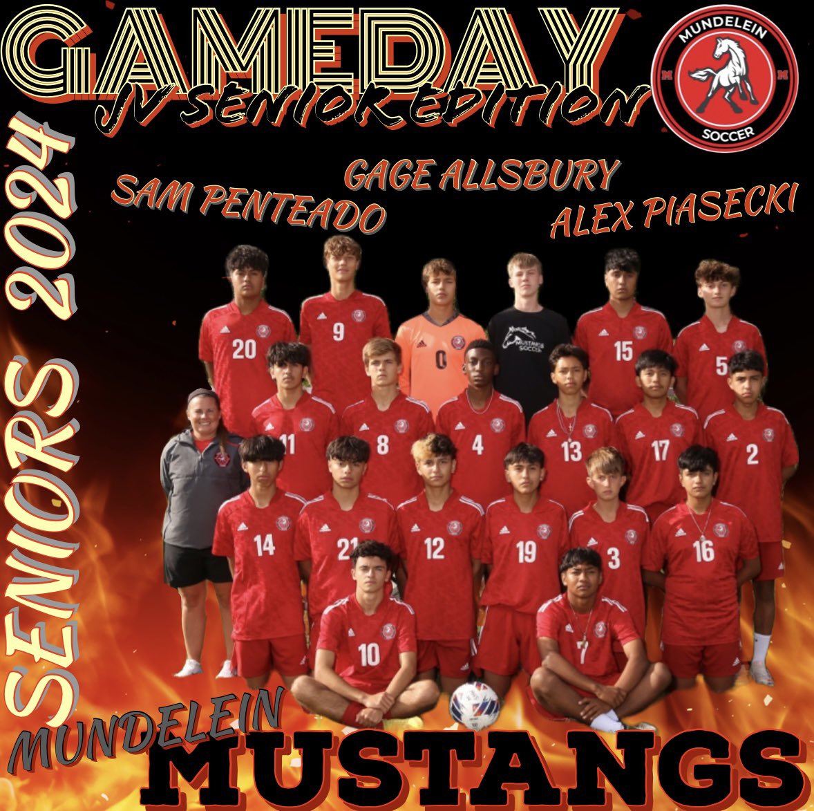 🎉SENIOR NIGHT!!! ⚽️Come out  2morrow-HOME @ 4:45pm Game & 6:30pm ceremony to honor the JV1 seniors🔥Sam Penteado, Alex Piasecki & Mgr. Gage Allsbury!! Thank you for all u have done for the program! 🐎#RollStangs #AlwaysAMustang @GoMHS_Athletics @MundBoosterClub @Shorty11233