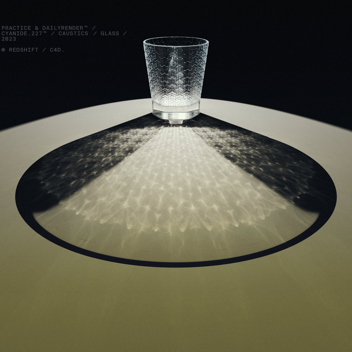 Glass Experiments 
(Caustics with Displacement method)
Redshift / C4D
.
#redshift #maxon #cinema4d #glass #studies #displacement #render #cgi #3d #royalglass #caustics #studioshot
