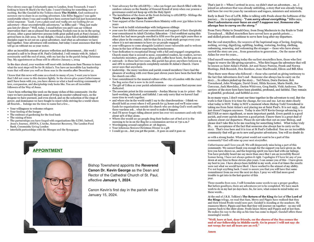 Here is the text of my announcement today at <a href="/StAidansLondon/">St Aidan's Church</a>. Such great people at this church. Deciding to go was difficult  <a href="/BUCCampusMin/">Catherinanne George</a> love you all.