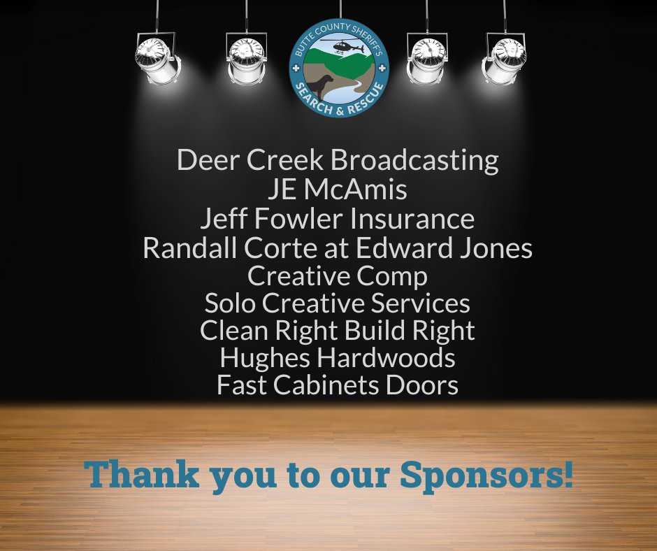 ButteCoSAR's tweet photo. Thank you to our sponsors!  We can't wait to see you all tomorrow at the Butte County Sheriff's Search and Rescue 3rd Annual Proud to Give so Others May Live Golf Tournament and Helo Ball Drop!  #soothersmaylive https://t.co/Lkvv9Q2kqB