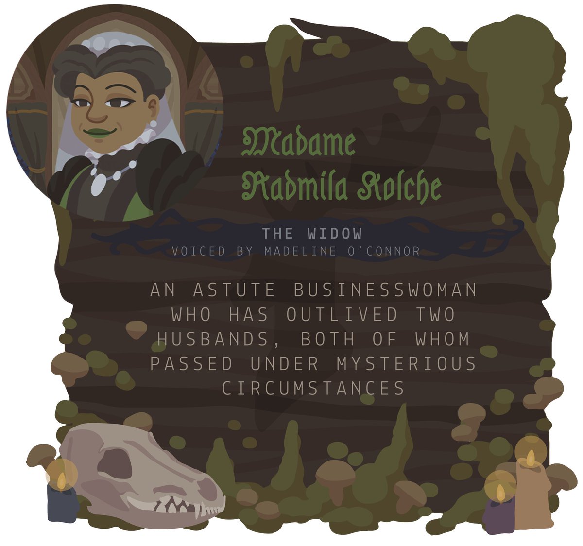 TideheadStudios's tweet photo. #SpooktoberVNJam SILVERBLOOD: EVE OF ECHOES 
The Widow seems to have had quite the run of bad luck. Losing one husband is tragic. Losing two is...? Voiced by Madeline O'Connor (Youtube: @epicnewmoon)!
#silverbloodvn #rpg #visualnovel #indiedev #indiegames #spooktober2023 #gamejam https://t.co/TpRICAfgAc