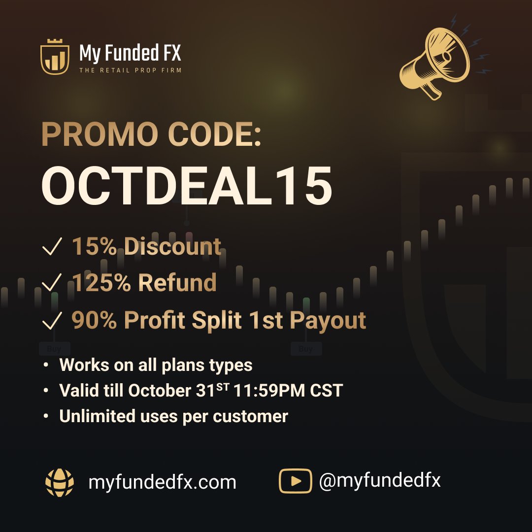 seacrestmarkets's tweet photo. October Promotion Code: OCTDEAL15

- 15% Discount
- 125% Refund
- 90% Profit Split 1st Payout

*Works on all plans types
*Valid till October 31st 11:59PM CST
*Unlimited uses per customer

What do you think about this promo code? 

Comment below 👇

https://t.co/gK4PvJ72QI