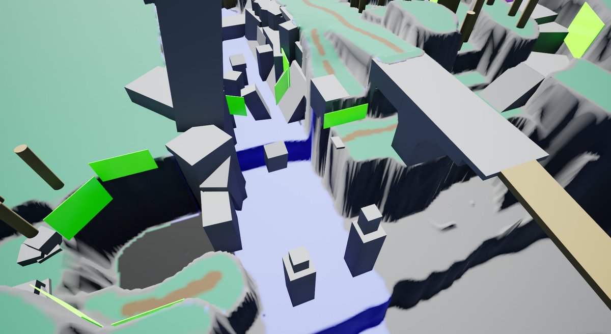 BrandonJorgen's tweet photo. It's #Blocktober once again! Here are a few shots of a level I made for a game mechanic jam my team put together for a project I'm working on.

 The goal was to see how far we could take our movement mechanics while the player is being chased throughout the level. https://t.co/mvMTCaTctV