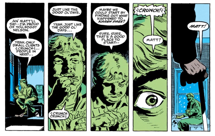 skmetalle's tweet photo. A good place to start this #FoggyFriday 😶🌫️💚🥑⚖️💼💪= 😶🌫️&😎, 🥑@💼⚖️
May your #FoggyFriday be good too.
Art: #LeeWeeks
Script: #AnnNocenti
Inks: #FredFredericks
Colors: #MaxScheele
From: #Daredevil 291 https://t.co/dXliBHipj0