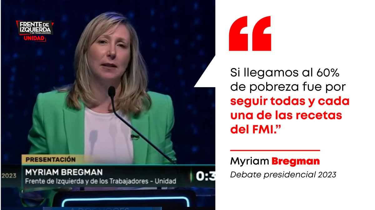 Fte_Izquierda's tweet photo. 🔴 #AHORA | 🙋🏼‍♀️💬 @MyriamBregman en el #DebatePresidencial #Debate2023 -  [ECONOMÍA] https://t.co/8adUaBeZoD