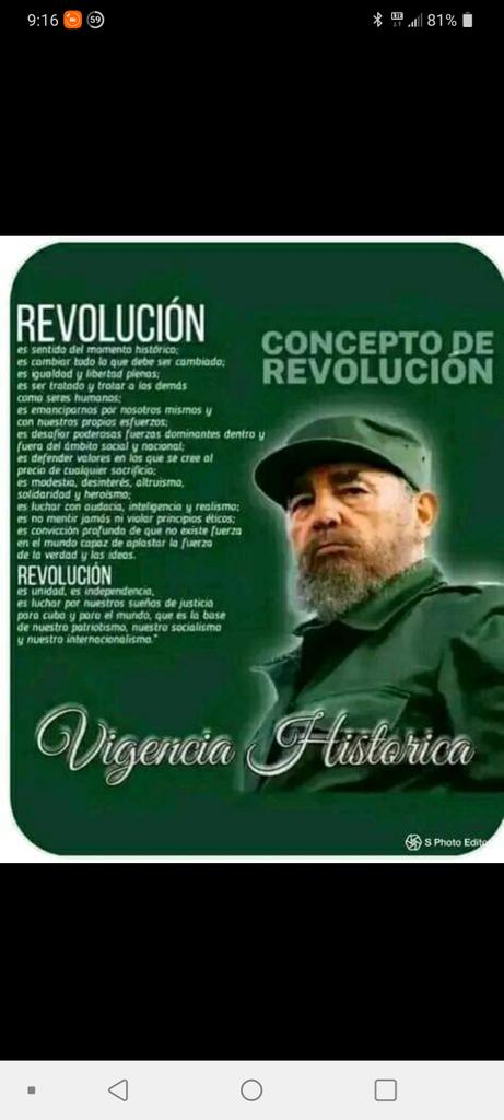 Hoy más que nunca la vigencia del concepto Revolución la llevamos todos los cubanos en nuestros corazones #FidelPorSiempre #FidelViveEntreNosotros #SanctiSpíritusEnMarcha 
<a href="/AlexisLorente74/">Alexis Lorente Jiménez</a> 
<a href="/AndreiArmasBra6/">Andrei Armas Bravo</a> 
<a href="/BismarJulio/">Julio Bismar</a> 
<a href="/DeivyPrezMartn1/">Deivy Pérez Martín</a>