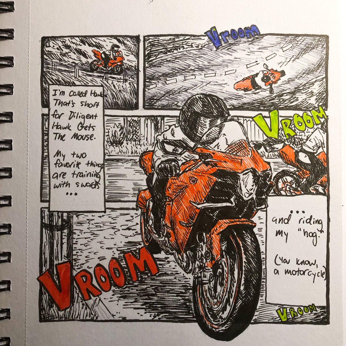 bibimbetch's tweet photo. Inktober thread incoming! This week we are doing comic books/ storybooks. Day 1: “hog” 🏍️🐷✍🏼 https://t.co/3BilVvzXQW