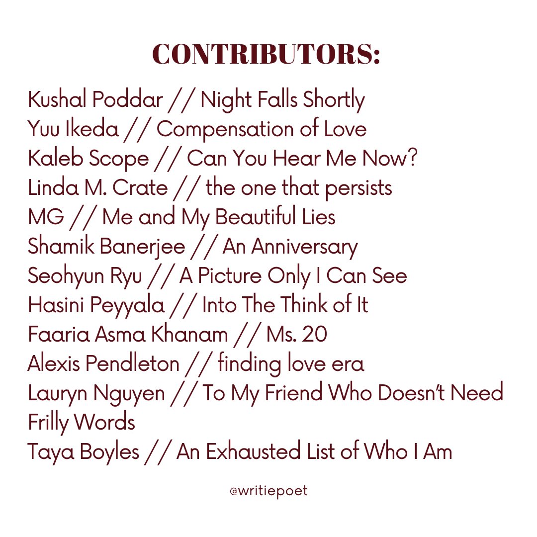 themaluzine's tweet photo. ISSUE 03 IS PUBLISHED ON OUR WEBSITE
We’ve never received this many submissions before. We believe that issue 03 will be turning point for WRITIE POET. YOU are the creating this community.
#writiepoet #poetrymagazine #poet #magazine #litmag https://t.co/ZP9mjap3Wi