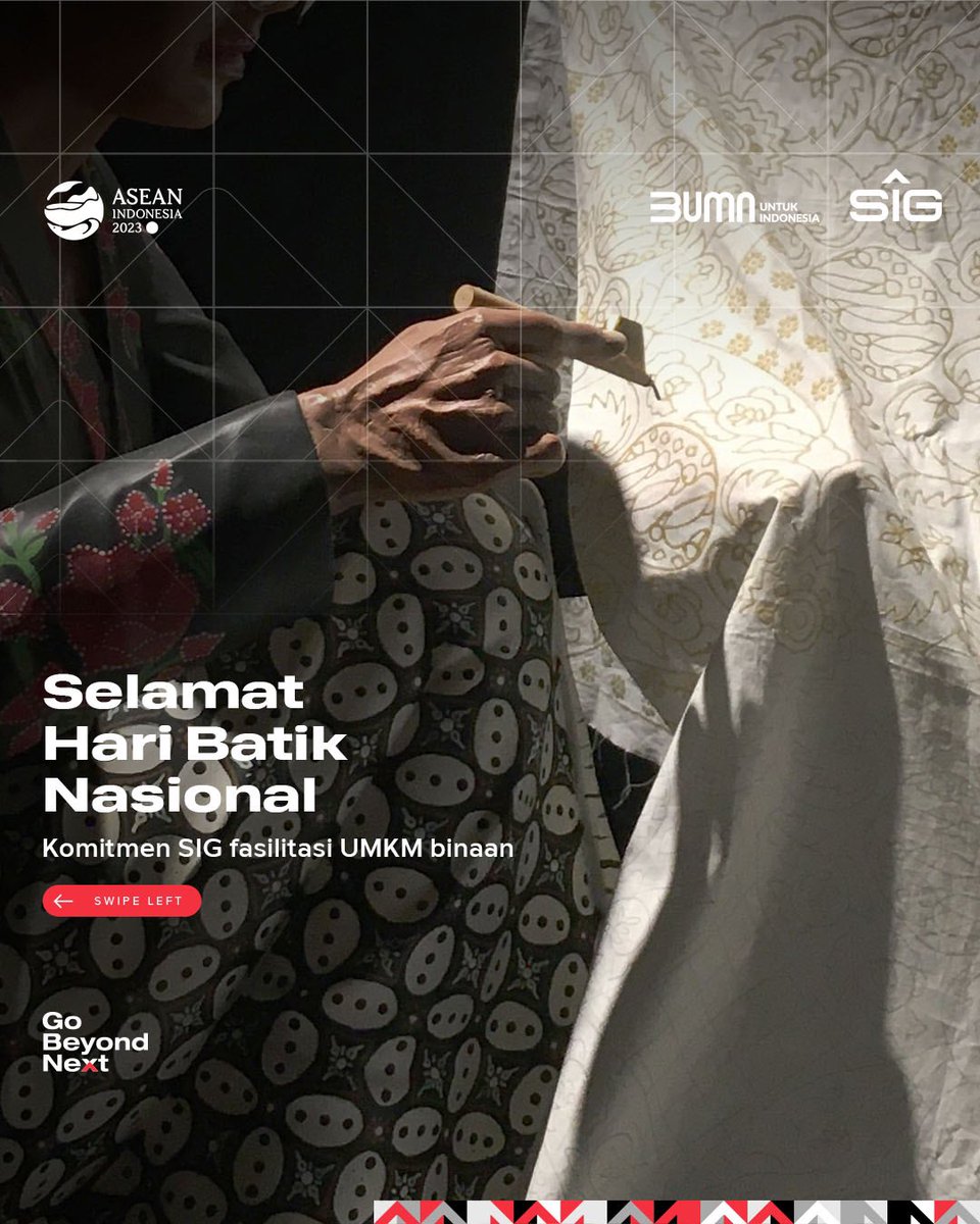 SIGofficial_'s tweet photo. Batik merupakan identitas bangsa, selamat memperinganti Hari Batik Nasional 2023😊

Mari hargai dan lestarikan batik sebagai warisan budaya kita.

Jangan lupa pakai batikmu hari ini ya!

#HariBatikNasional2023
#GoBeyondNext #EmbracingFutureLiving https://t.co/J2k8Q9UUzI