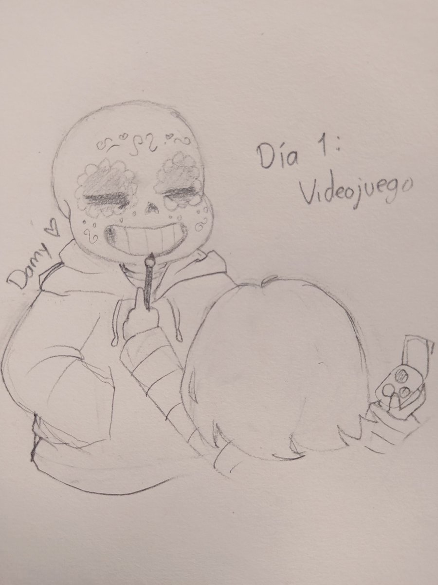 DamyLD7's tweet photo. 💀👾Día 1: Videojuego✨❤️
Empece con algo termine haciendo esto xd, definitivamente lo voy a digitalizar después

#undertale #undertaleFanart #dibujo #boceto #diademuertos #sans #frisk #artchallenge https://t.co/0nPkRSzTRP