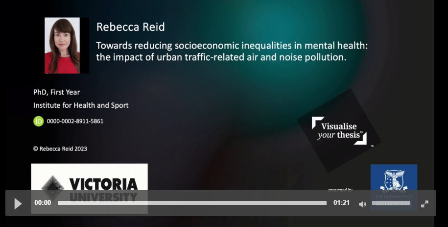 Visualise Your Thesis (@visualisethesis) on Twitter photo Rebecca Reid's #VYT2023 entry is "Towards reducing socioeconomic inequalities in mental health: the impact of urban traffic-related air and noise pollution" Support Rebecca from Victoria University in #TrendingOnVYT doi.org/10.6084/m9.figā¦
<a href="/victoriauninews/">Victoria University</a> <a href="/digitalsci/">Digital Science</a> <a href="/figshare/">Figshare</a> Rebecca Reid's #VYT2023 entry is "Towards reducing socioeconomic inequalities in mental health: the impact of urban traffic-related air and noise pollution" Support Rebecca from Victoria University in #TrendingOnVYT doi.org/10.6084/m9.figā¦
<a href="/victoriauninews/">Victoria University</a> <a href="/digitalsci/">Digital Science</a> <a href="/figshare/">Figshare</a>