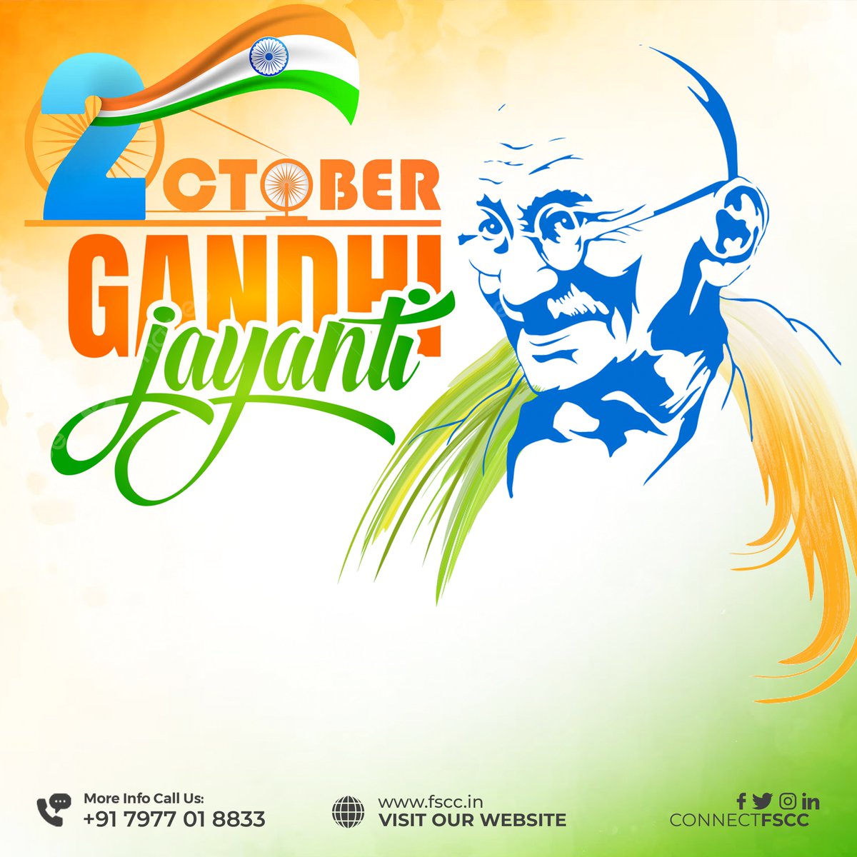 ConnectFSCC's tweet photo. Today let us remember and honor the father of our nation, Mahatma Gandhi, whose principles of truth,  non-violence, and peace continue to inspire the world. May his ideals  guide us towards a more just and harmonious society. Happy Gandhi  Jayanti!
#GandhiJayanti #MahatmaGandhi https://t.co/CotbEHVDvc
