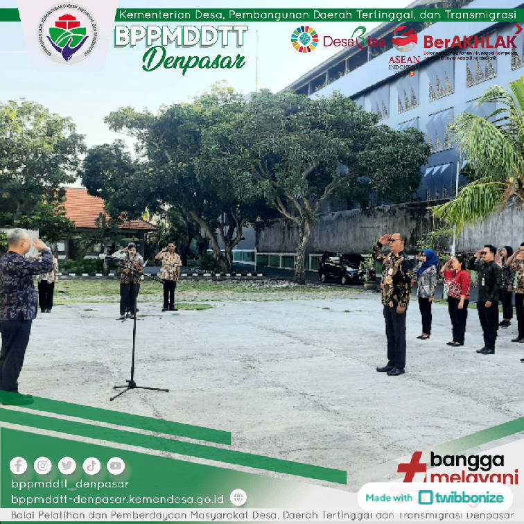 Selamat Pagi #sobat Desa lan #semeton sami.

BPPMDDTT Denpasar melaksanakan apel pagi yang dipimpin oleh Kepala Balai, Bapak Nurcholis, S.Tr.A.B. 

#apelpagi #BPPMDDTTDenpasar #KemendesaPDTT #BerAKHLAK #ASN