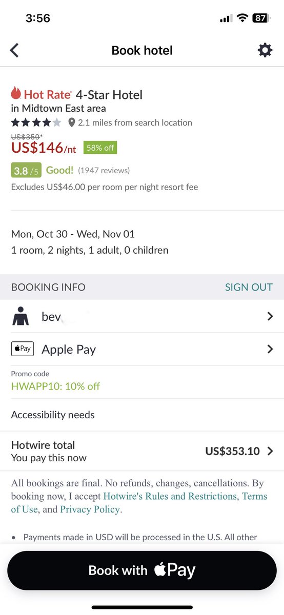 niftytastic's tweet photo. @Hotwire your app code https://t.co/vl7GnUaOpX that was working yesterday (see screenshot) isn’t working today. The CSR on chat said it was “US citizens only” but seems like an excuse since it doesn’t that stipulate on the pg &amp; worked yesterday. https://t.co/Il52v4PHXV