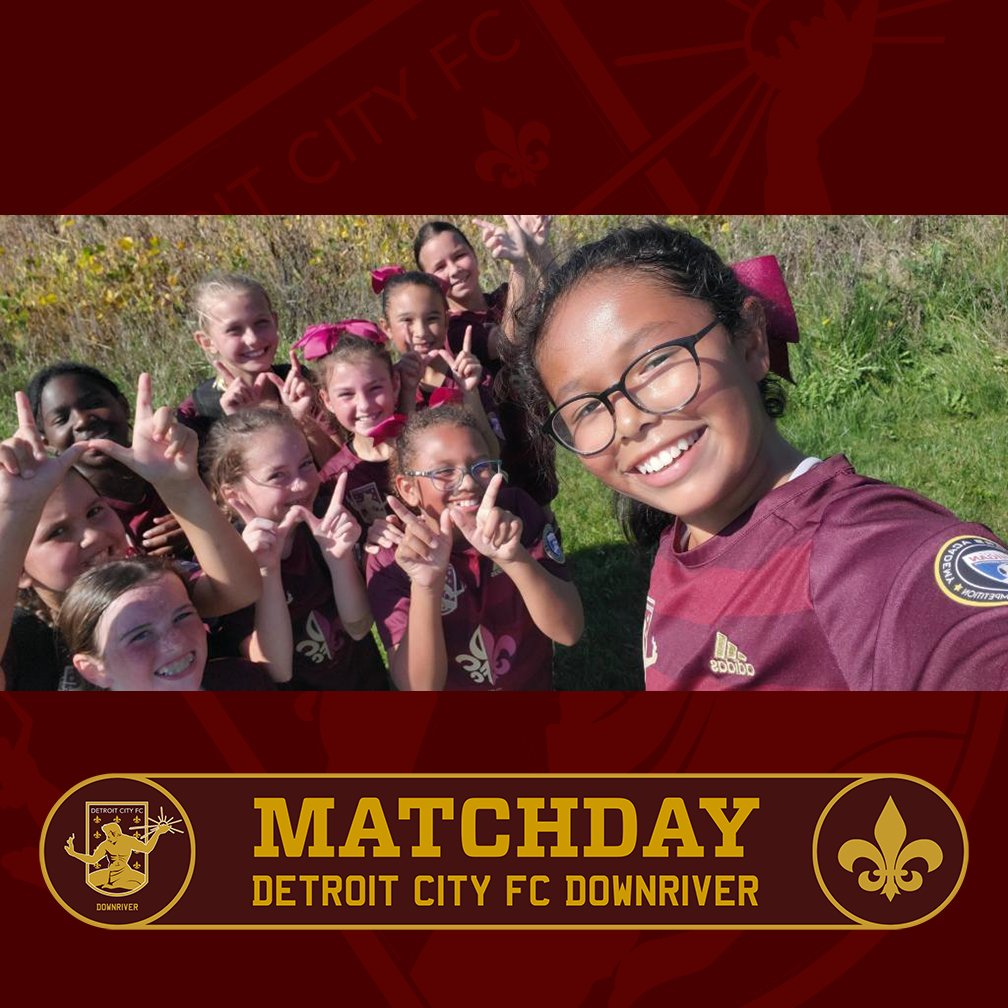 DCFCDownriver's tweet photo. ⚜️ MATCHDAY ⚜️ Our 2013 Girls Rouge showing the "W" after a big WIN on the road! Final 7-1. Let's go Detroit City FC Downriver! ⚽️🔥 https://t.co/8DAd71Ec4X