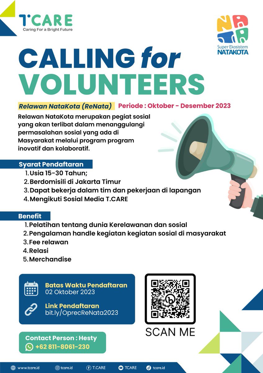tcareid's tweet photo. Calling for Volunteers📣

Hai #SobatCare, https://t.co/HUG6CEOblh lagi open volunteer nih! Untuk kamu yg lagi cari kesibukan tapi bermanfaat, bisa banget loh!

Yuk, daftar!
https://t.co/Vtycuhzxv7

tags: info volunteer relawan social activity kegiatan sosial jakarta jkt https://t.co/JrTp63mjAM