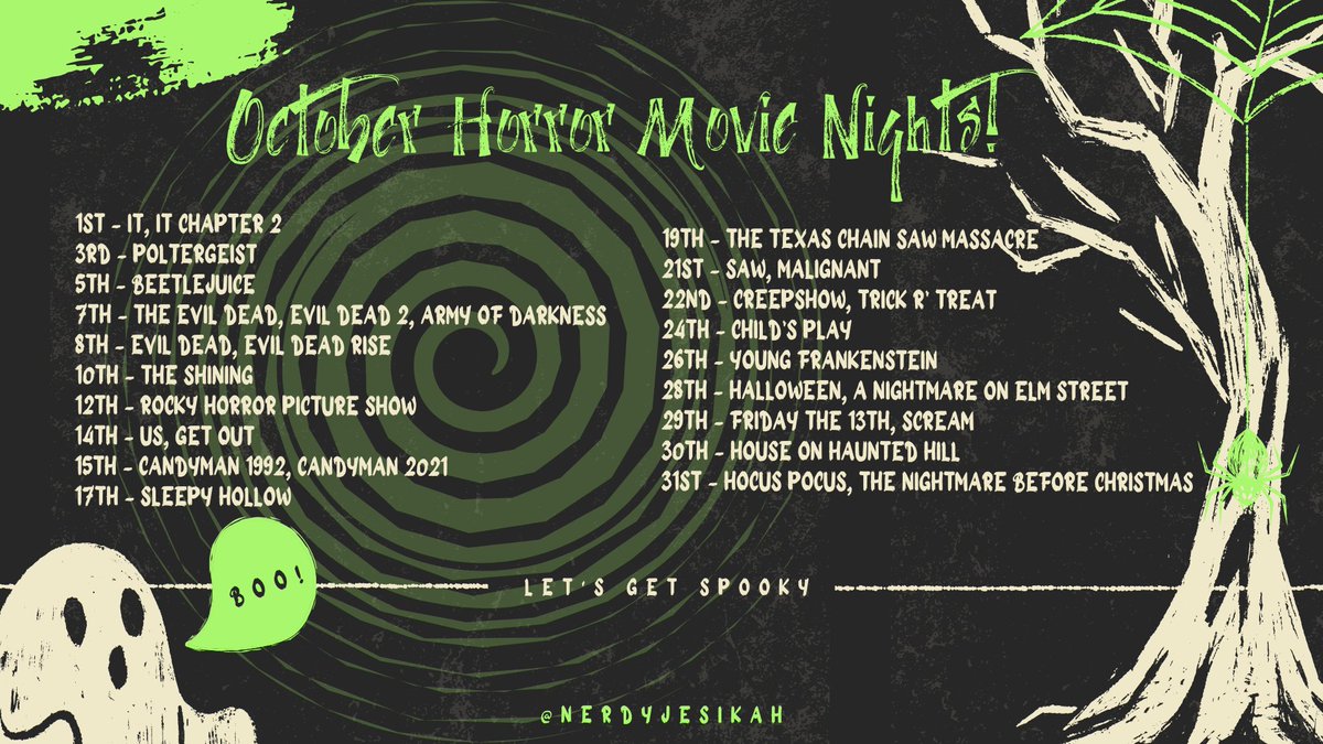 Join us in our discord for a month of Horror Movies!  DM me for an Invite! Or click the panel under my stream and make sure you grab the Movie Goer Role! twitch.tv/nerdyjesikah
