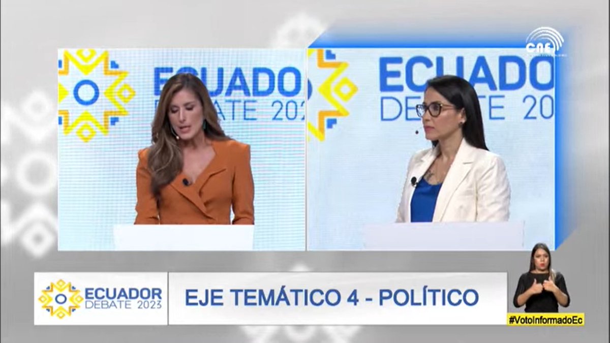 reportecuador's tweet photo. En el nuevo bloque de debate, #LuisaGonzález asegura que se aumentará los aportantes del @IESSec al garantizar el ingreso de nuevos afiliados.
#DebatePresidencial 
#DebateSegundaVueltaEc https://t.co/xCS97L823y