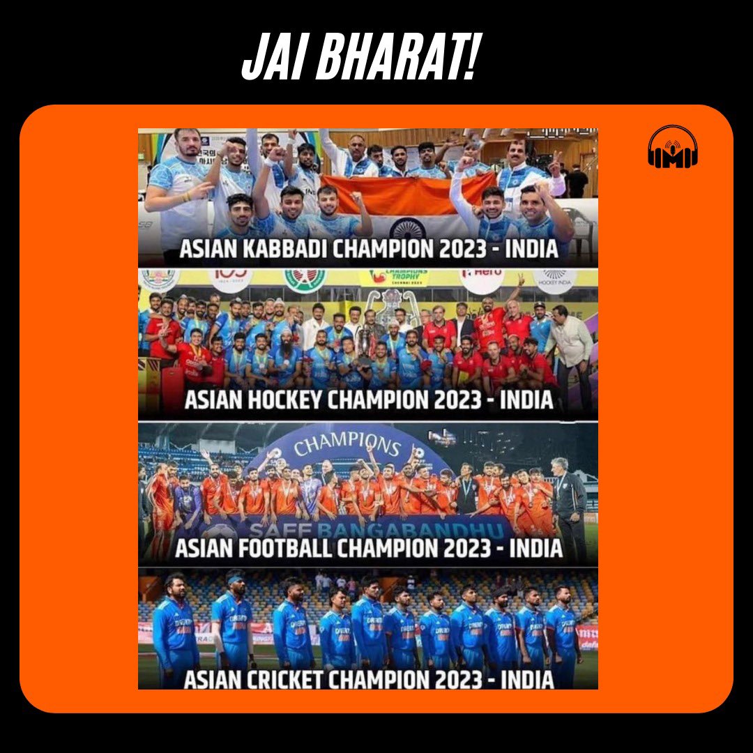Mrworldmani's tweet photo. That’s a total domination by Bharat Army securing all the Asian championships in major sports 🇮🇳✊
#bharatarmy #jaibharat #AsianGames2023 @voiceofsavukku @SuryahSG @LaxmanSivarama1 https://t.co/Af52E3Xblf